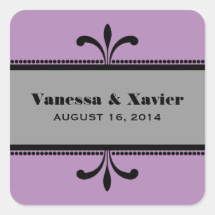 Violet/Grey Fancy Art Deco Wedding Stickers