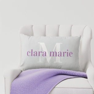 Violet & Grey Name and Monogram Nursery Lumbar Cushion