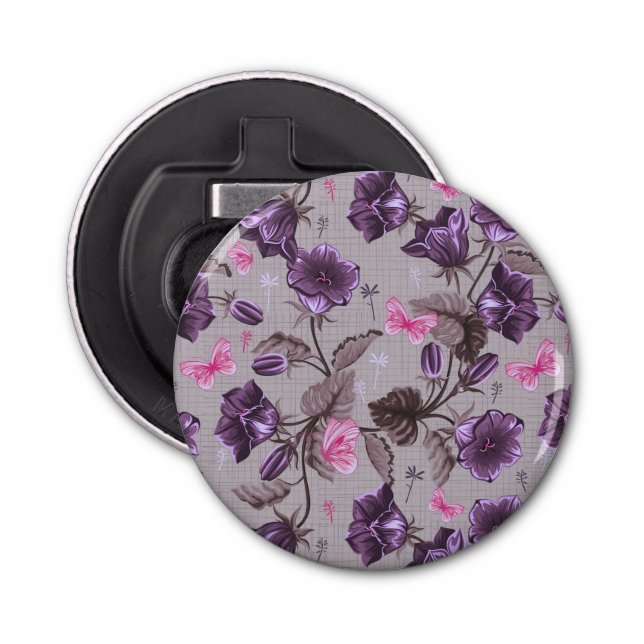 violet hand bells and pink butterflies pattern bottle opener (Front)