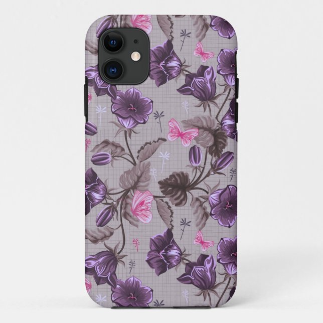 violet hand bells and pink butterflies pattern Case-Mate iPhone case (Back)