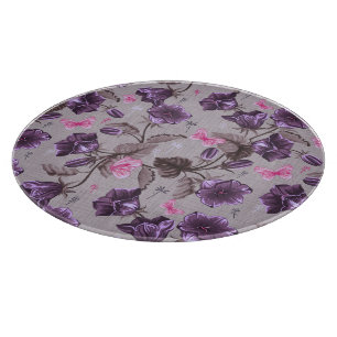 violet hand bells and pink butterflies pattern cutting board