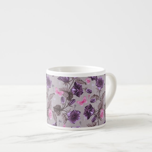 violet hand bells and pink butterflies pattern espresso cup (Front Right)