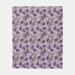 violet hand bells and pink butterflies pattern fleece blanket