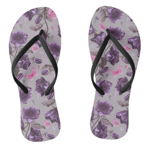 violet hand bells and pink butterflies pattern jandals