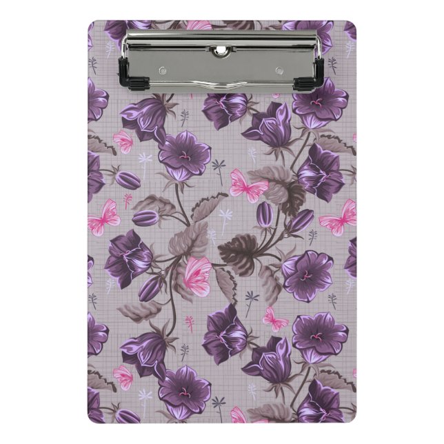 violet hand bells and pink butterflies pattern mini clipboard (Front)