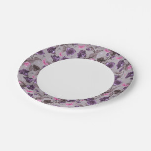 violet hand bells and pink butterflies pattern paper plate