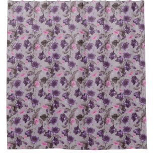 violet hand bells and pink butterflies pattern shower curtain