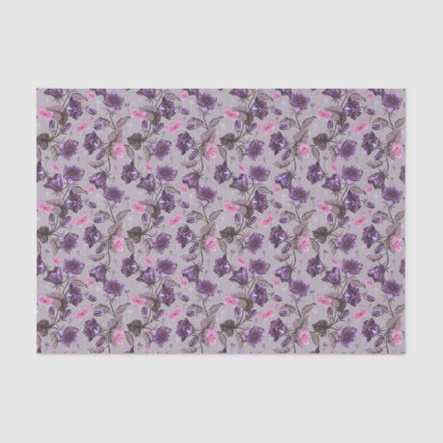 violet hand bells and pink butterflies pattern tissue paper (Front)