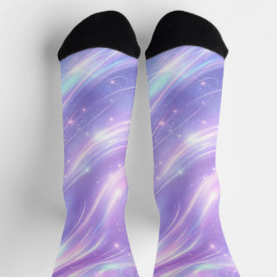 Violet holographic patterns AI art Socks