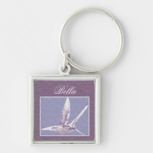 Violet Hummingbird Personalised Necklace Key Ring