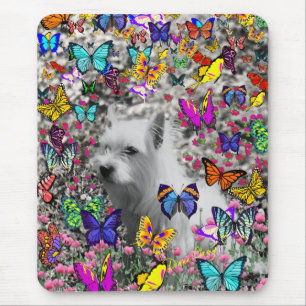 Violet in Butterflies – White Westie Dog Mouse Pad