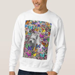 Violet in Butterflies – White Westie Dog Sweatshirt