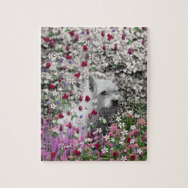 Violet in Flowers – White Westie Dog Jigsaw Puzzle (Vertical)
