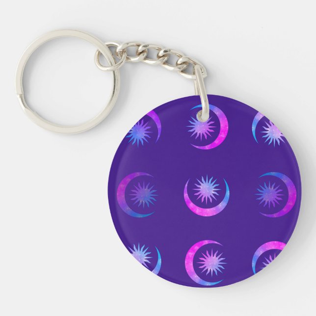 Violet Indigo Purple Moon & Sun Zen Key Ring (Front)