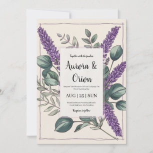 violet lavender and eucalyptus wedding invitations
