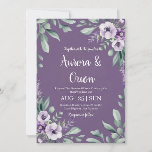 violet lavender and eucalyptus wedding invitations