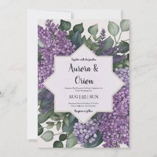 violet lavender and eucalyptus wedding invitations