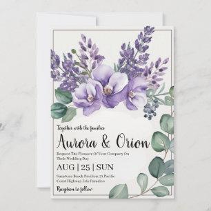 violet lavender and eucalyptus wedding invitations