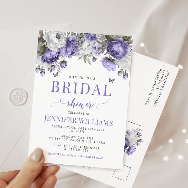 Violet lavender bridal shower budget invitation postcard (Creator Uploaded)