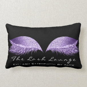 Violet Lavender Glitter Black Makeup Lashes Beauty Lumbar Cushion