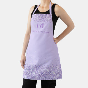 Violet lavender glitter dust monogram initials apron