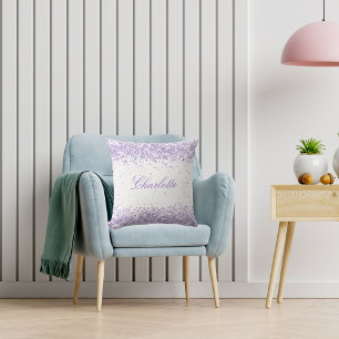 Violet lavender glitter name script elegant cushion