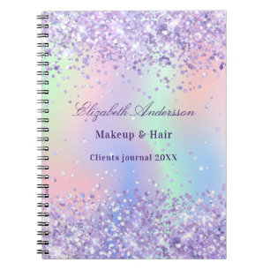 Violet lavender holographic name business notebook