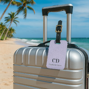 Violet lavender leather monogram name luggage tag