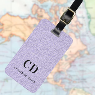 Violet lavender leather monogram name luggage tag