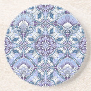 Violet, Lavender, Lilac, Blues & White Art Deco Coaster