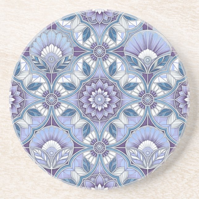 Violet, Lavender, Lilac, Blues & White Art Deco Coaster (Front)
