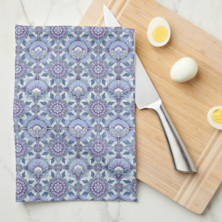 Violet, Lavender, Lilac, Blues & White Art Deco Tea Towel