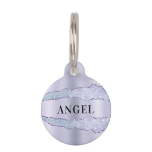 Violet lavender metal agate marble name pet tag