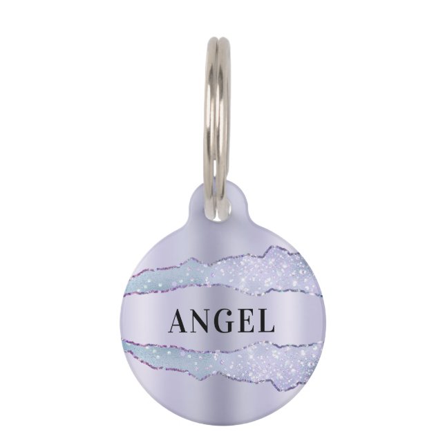 Violet lavender metal agate marble name pet tag (Front)