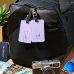 Violet lavender monogram initials name modern luggage tag<br><div class="desc">A violet,  lavender coloured background. Personalise and add your monogram initials and name written with block letters. Purple letters.  Modern,  trendy and simple. 
Back: add your contact information.</div>
