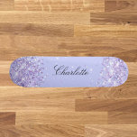Violet lavender name elegant skateboard<br><div class="desc">A violet,  lavender coloured background. Personalise and add your name.  Decorated with confetti. The name is written with a modern hand lettered style script.</div>