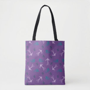 Violet Lavender Swallow Floral Pattern Tote Bag