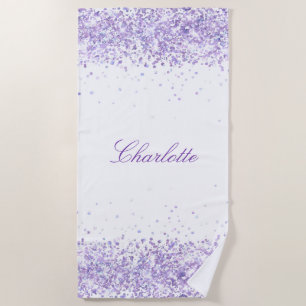 Violet lavender white name elegant beach towel