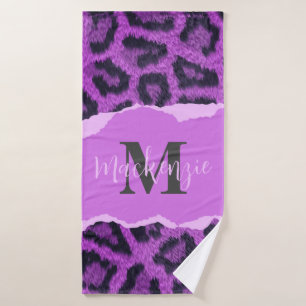 Violet Leopard Print Bath Towel Set