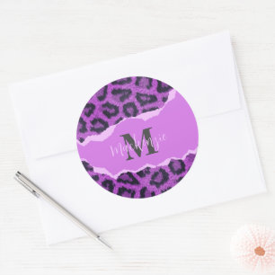 Violet Leopard Print Classic Round Sticker