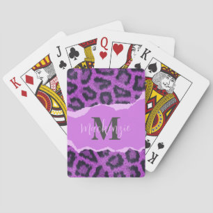 Violet Leopard Print Playing Cards