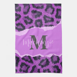 Violet Leopard Print Tea Towel