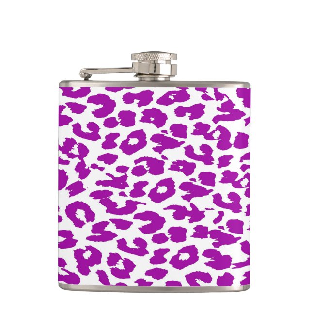 Violet Leopard Skin Pattern Hip Flask (Front)