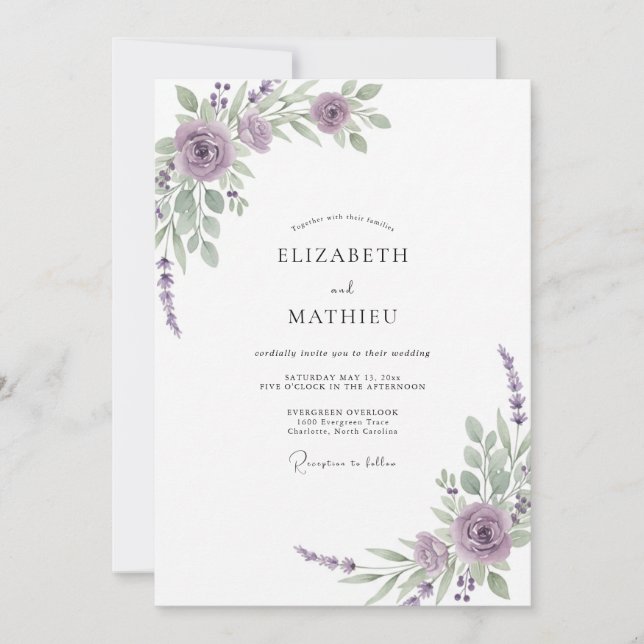 Violet Lilac Foliage Eucalyptus Wedding Invitation (Front)