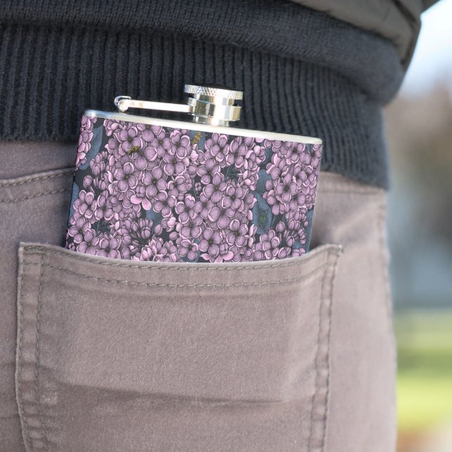 Violet Lilac garden Hip Flask (In Situ)