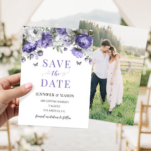 Violet Lilac Lavender Floral Save The Date Photo Invitation