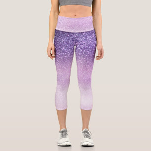 Violet Lilac Pastel Purple Triple Glitter Ombre Capri Leggings