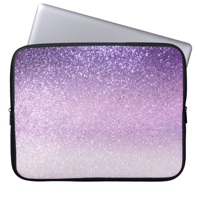 Violet Lilac Pastel Purple Triple Glitter Ombre Laptop Sleeve (Front)