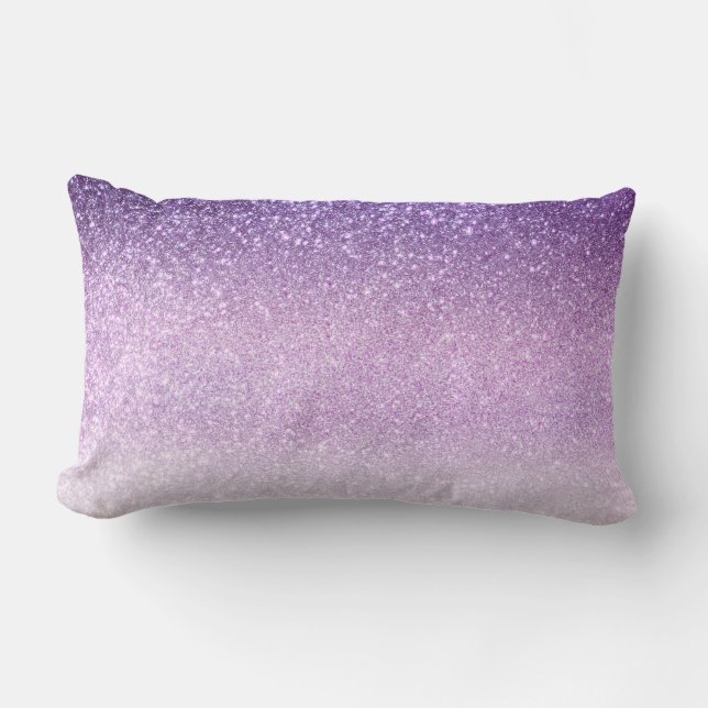 Violet Lilac Pastel Purple Triple Glitter Ombre Lumbar Cushion (Front)