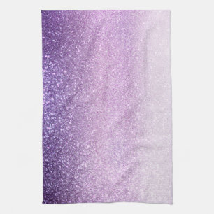 Violet Lilac Pastel Purple Triple Glitter Ombre Tea Towel